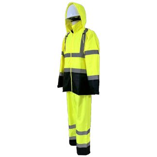 Wickmaster – Class 3 Premium Black Bottom Rain Suit – Safety Green – JS5500